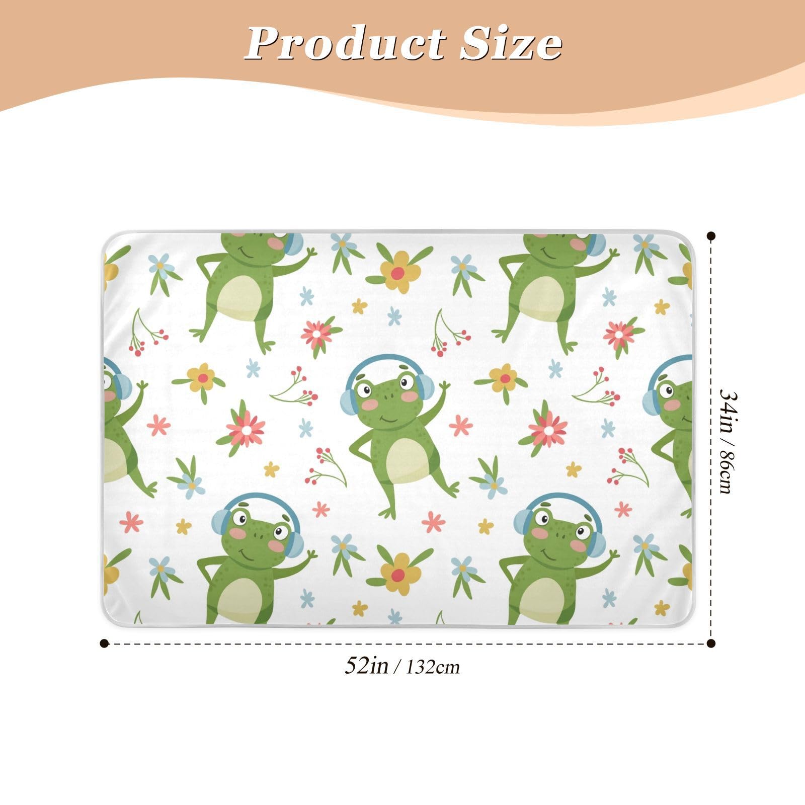 Cute Frog in Headphone and Flower Washable Bed Pads 34