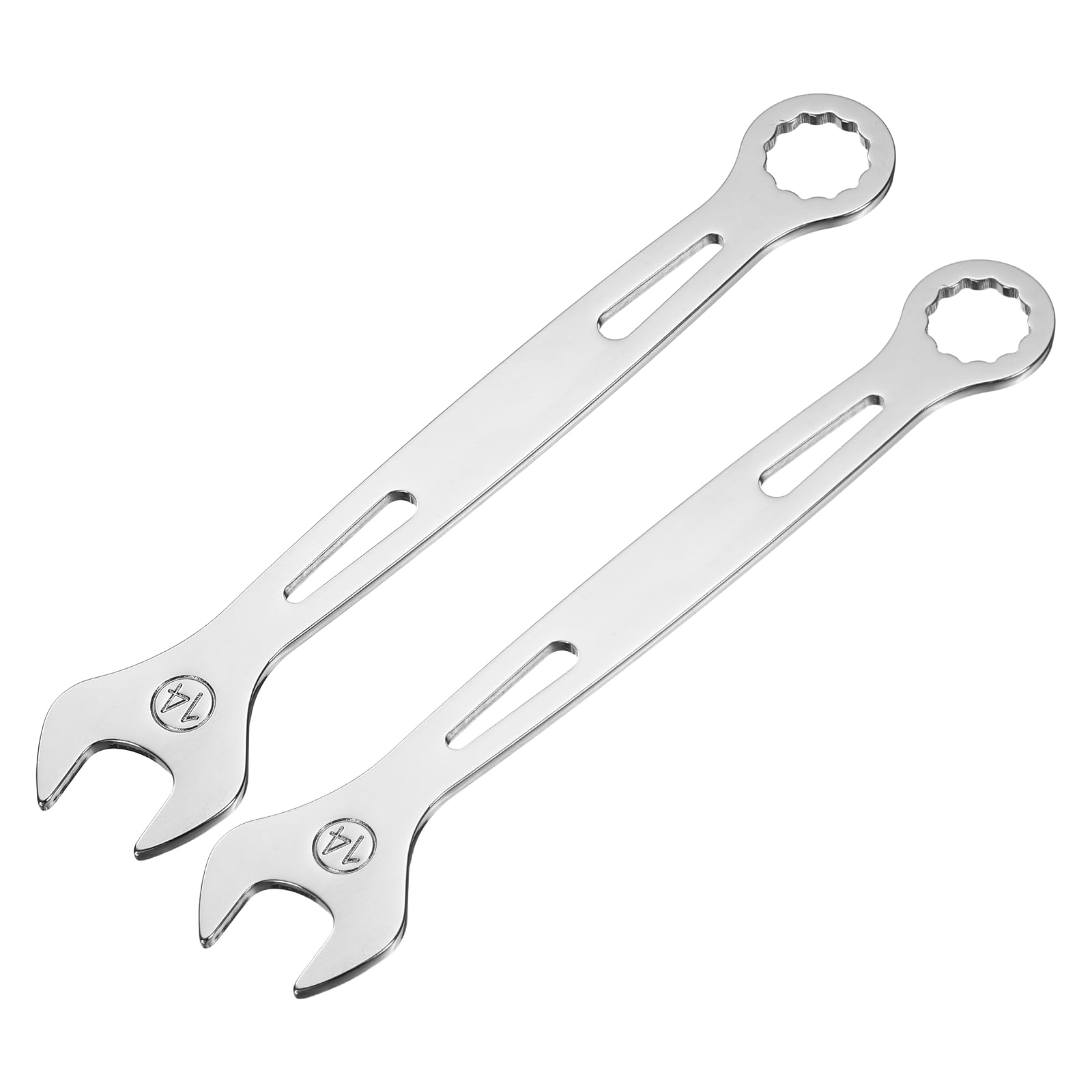 sourcing map 2Pcs Combination Wrench 14mm Metric Super Thin 12-Point Box and Open End Chrome Vanadium Steel Double Ended Spanner Tool for Automotive Furniture Machinery DIY Repair, Silver โ image 1