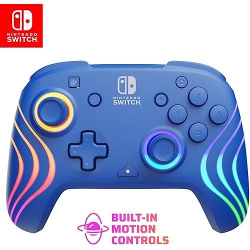 PDP Afterglow Wave Wireless RGB Gaming Controller - Nintendo Switch/Switch Lite/Switch - OLED Model, Nintendo Switch 2, LED Lighting, Rechargeable Battery - Blue