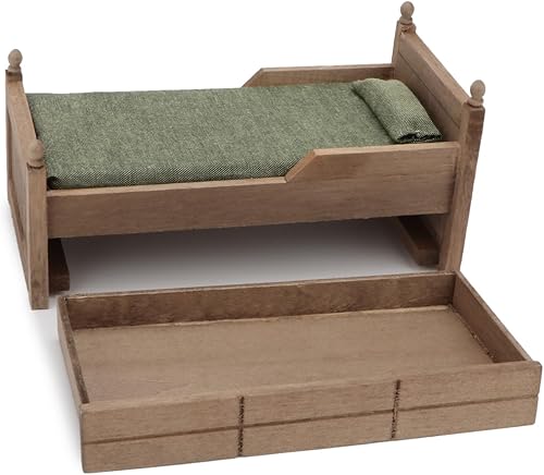 Miniatura 8 de Casa de muñecas en miniatura con cajón 112 muebles de madera europeos para dormitorio, accesorios de muebles con almohada y colchones, tela floral