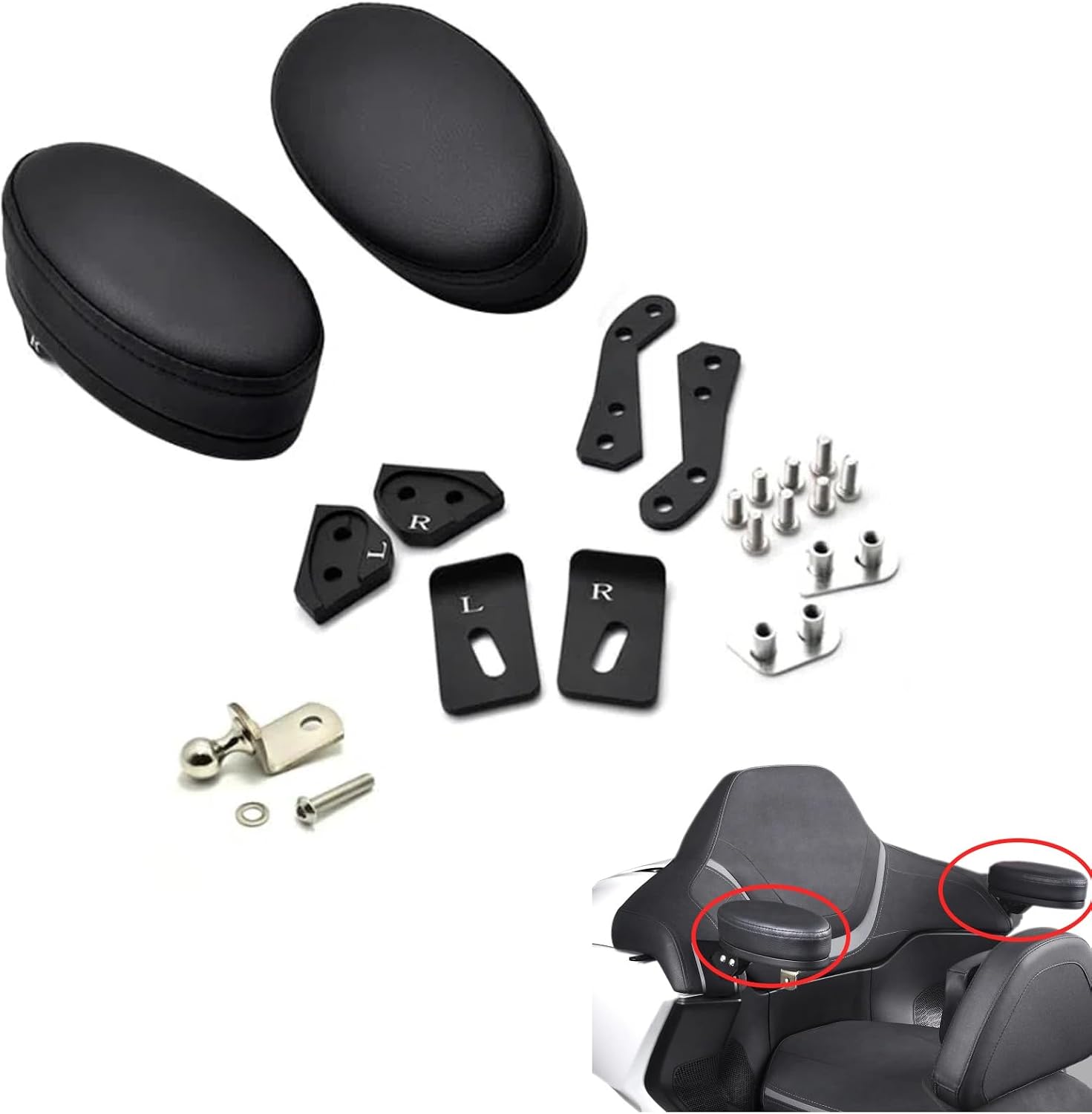 Panical Left Right Adjustable Rear Passenger Armrests Hand Pad For Honda Goldwing GL1800 Motorcycle 2018-2020 Leather Black