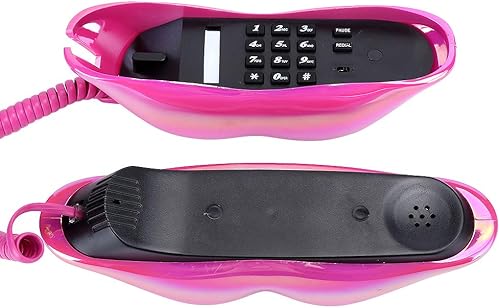Miniatura 8 de Divertido teléfono de labios, con función de almacenamiento de números, teléfono fijo rojo rosa, teléfono fijo con cable para el hogar, oficina,