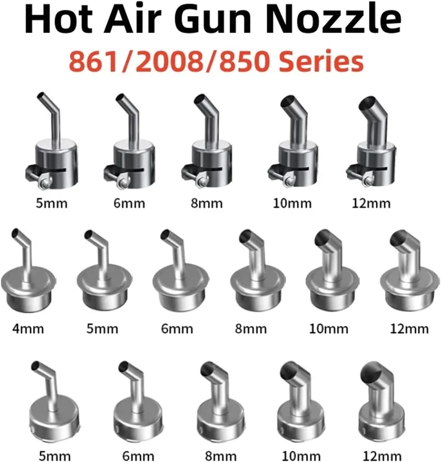 Compatible for 861/850/2008 Series Bent Hot Air Nozzle Kit with Multiple Sizes(861 nozzle-4mm)