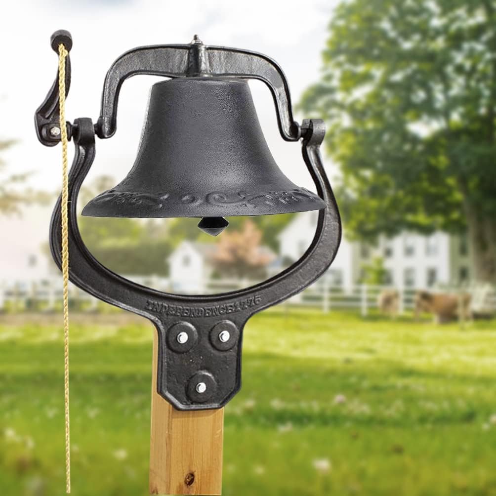 Cast Iron Dinner Bell Large Outdoor Church School Bell Dinner Bells for Outside Farmhouse Vintage Style Church Bells with Clear and Bright Sound