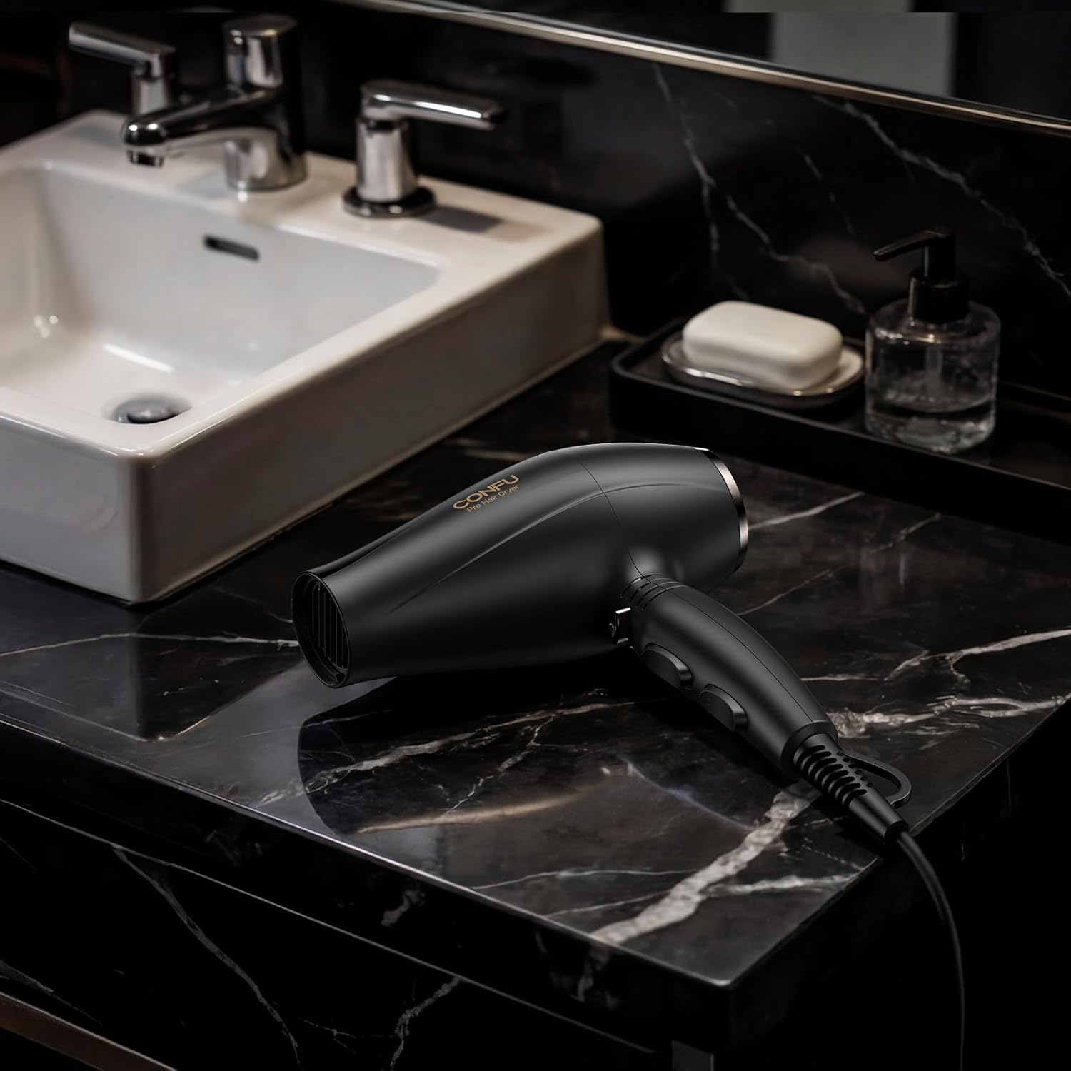 Professional Salon Hair Dryer, CONFU 1875 Watt Negative Ionic Fast Drying Blow Dryer, AC Motor Low Noise Hair Blow Dryer with Diffuser & 2 Concentrator Nozzles