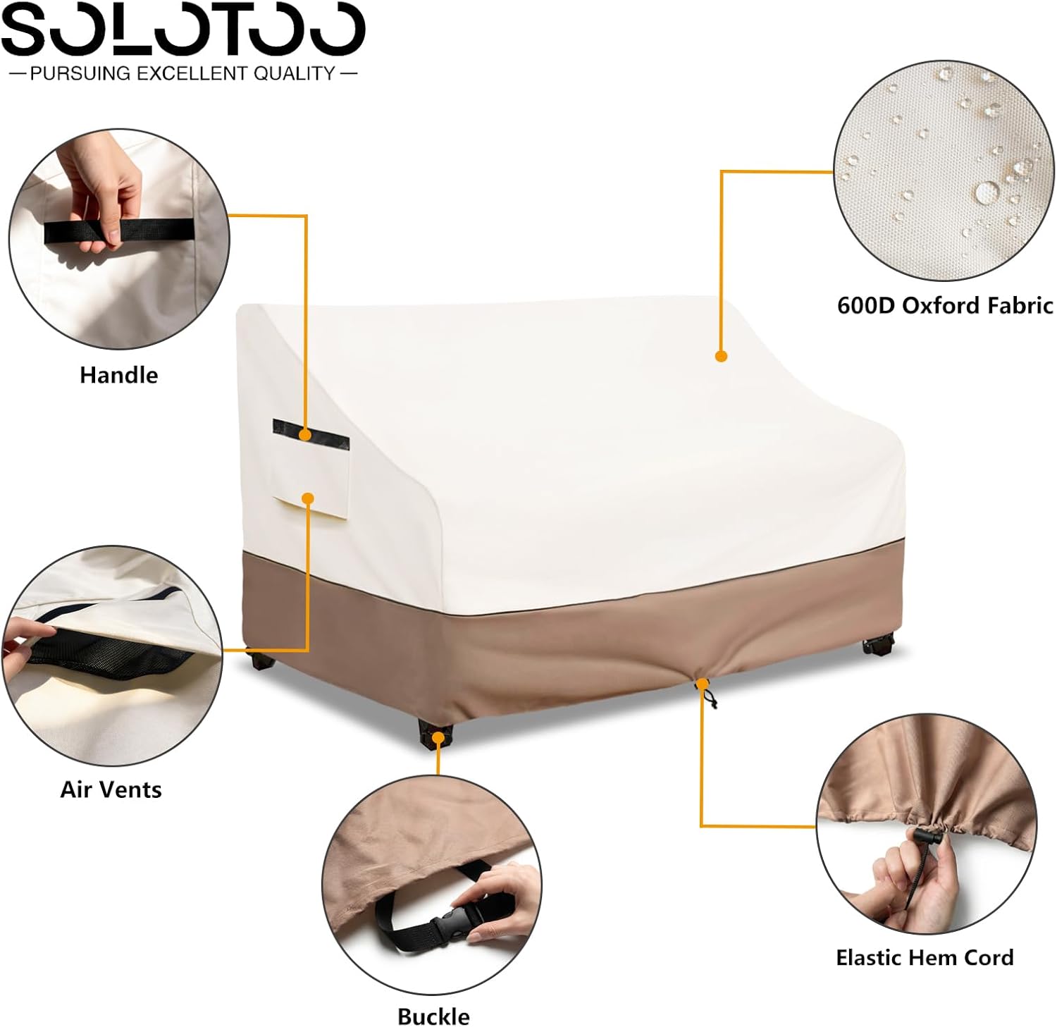 Outdoor Furniture Covers Waterproof Heavy Duty 3 Seater Outdoor Couch Cover, 79W x 38D x 35H Inches Patio Furniture Covers (Beige)