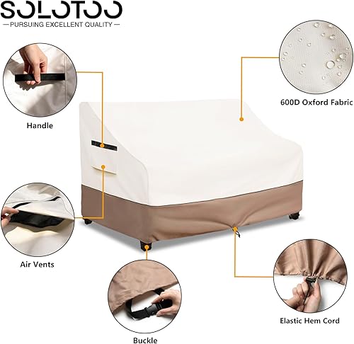 Miniatura 4 de Fundas para Muebles de Exterior Impermeables Funda para Sofá de Exterior de 3 Plazas, 79 pulgadas de ancho x 38 pulgadas de profundidad x 35 Beige &