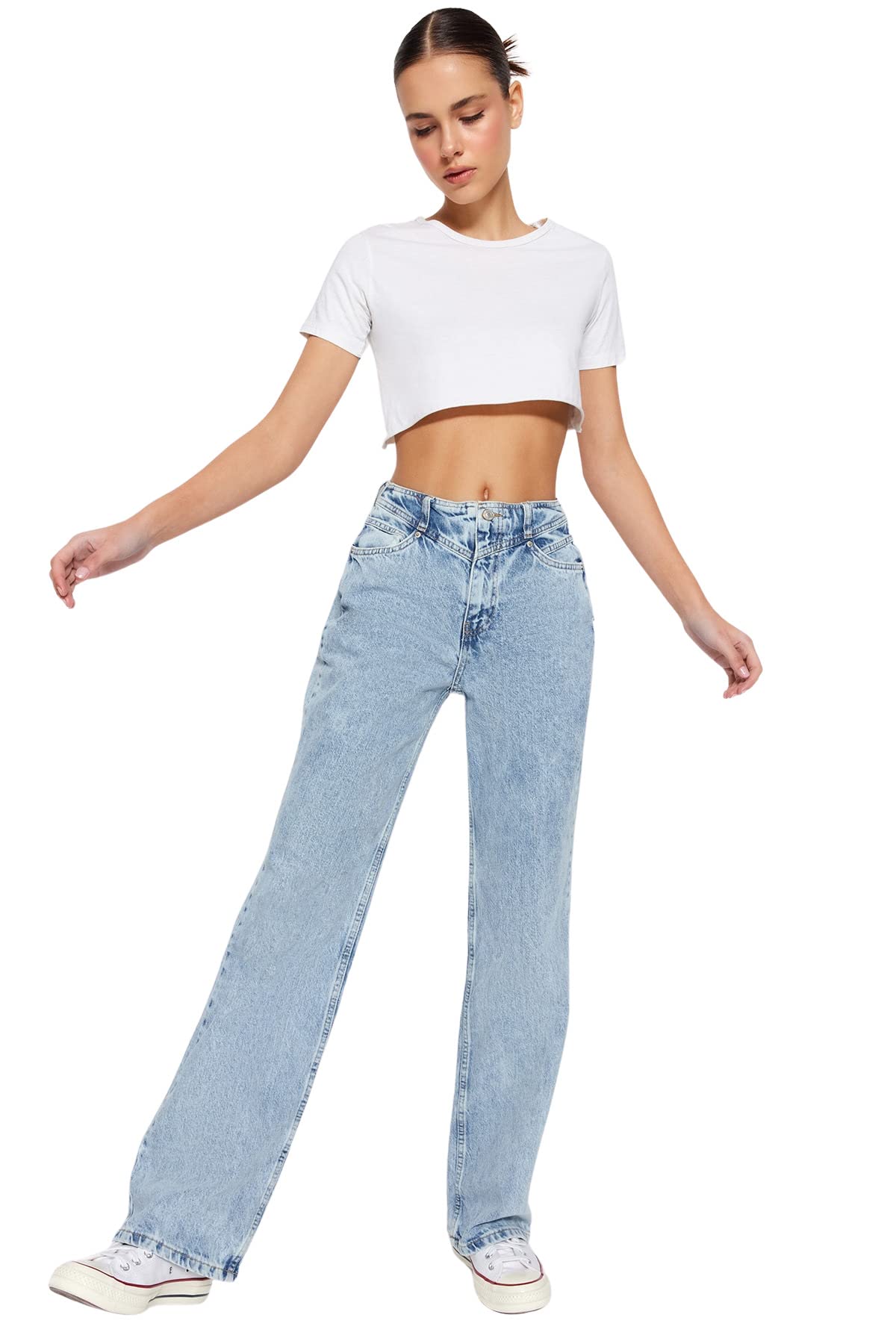 Trendyol Women's Blau Young High Waist 90'S Wide Leg Jeans