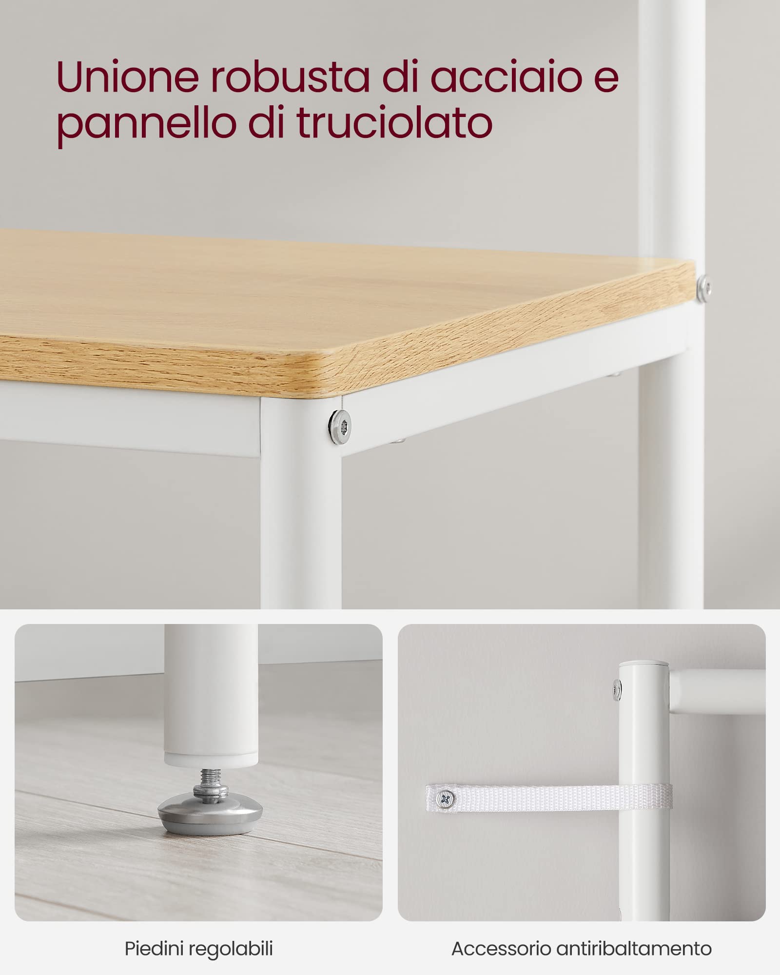 VASAGLE Appendiabiti con Scarpiera, Mobile Ingresso con Ganci, Specchio, Panca e Ripiani, 35 x 98 x 180 cm, Corridoio Camera da Letto Salotto, Moderno, Color Rovere e Bianco Nuvola HSR415W09