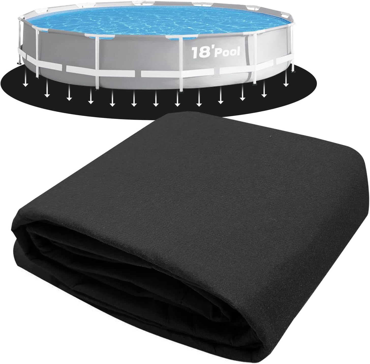 18-Foot Round Pool Pads for Above Ground Pool, Durable Geotextile Fabric Under Pool Liner Pad, Puncture Resistant Pool Ground Pad, Extend Liner Life, Black