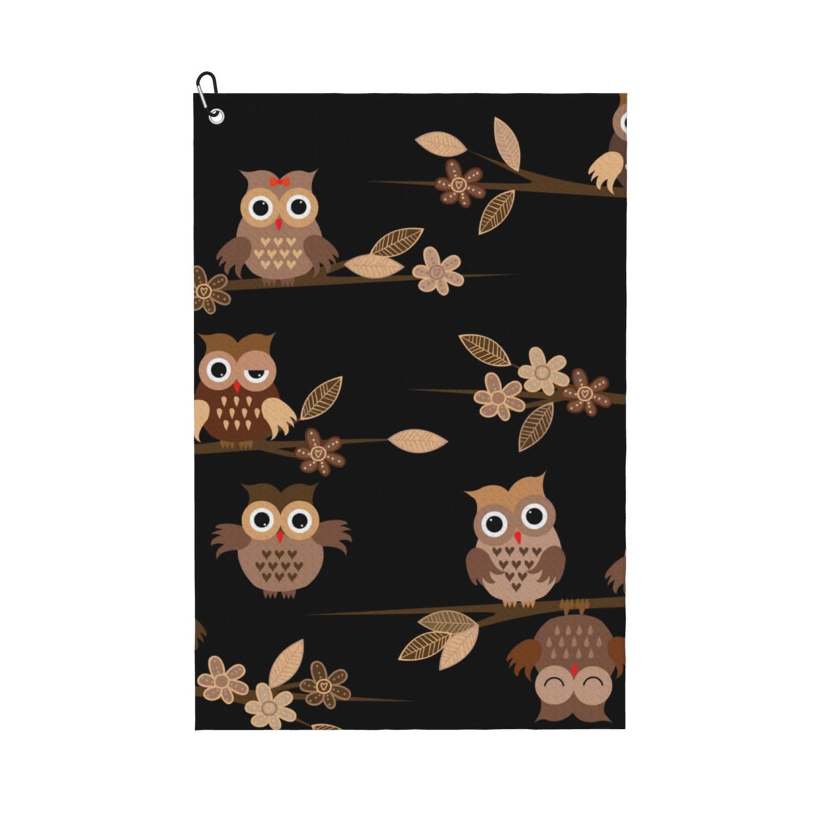 Hnnkloy Cute Brown Cartoon Owls, 16x24 in Portable Waffle Golf Towels with Carabiner Clip for Golf Bag