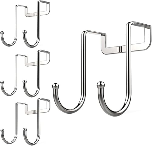 Poeland Ganchos dobles de acero inoxidable 304 para cocina, baño, cajón, puerta de armario, puerta de gabinete, gancho de división de cubículo de
