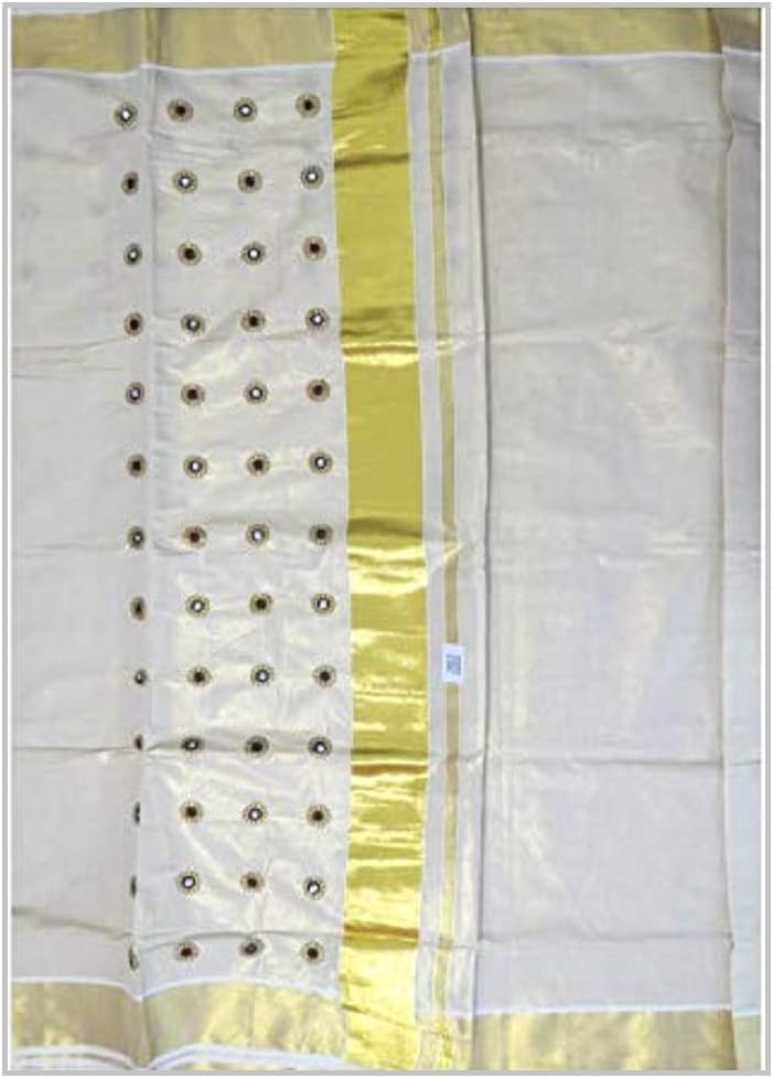 Kerala Ivory Tissue Saree with Flower Design