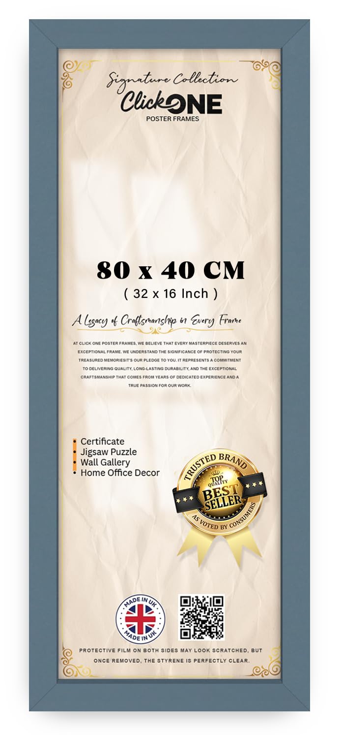 Click-One Dark Grey Elegant Gallery Poster Frame 80 x 40cm Lightweight |Modern Sturdy & Durable with HD Perspex| Jigsaw Puzzle, Home Decor, Portrait & Horizontal Both-way Wall Mounting (Dark Grey)