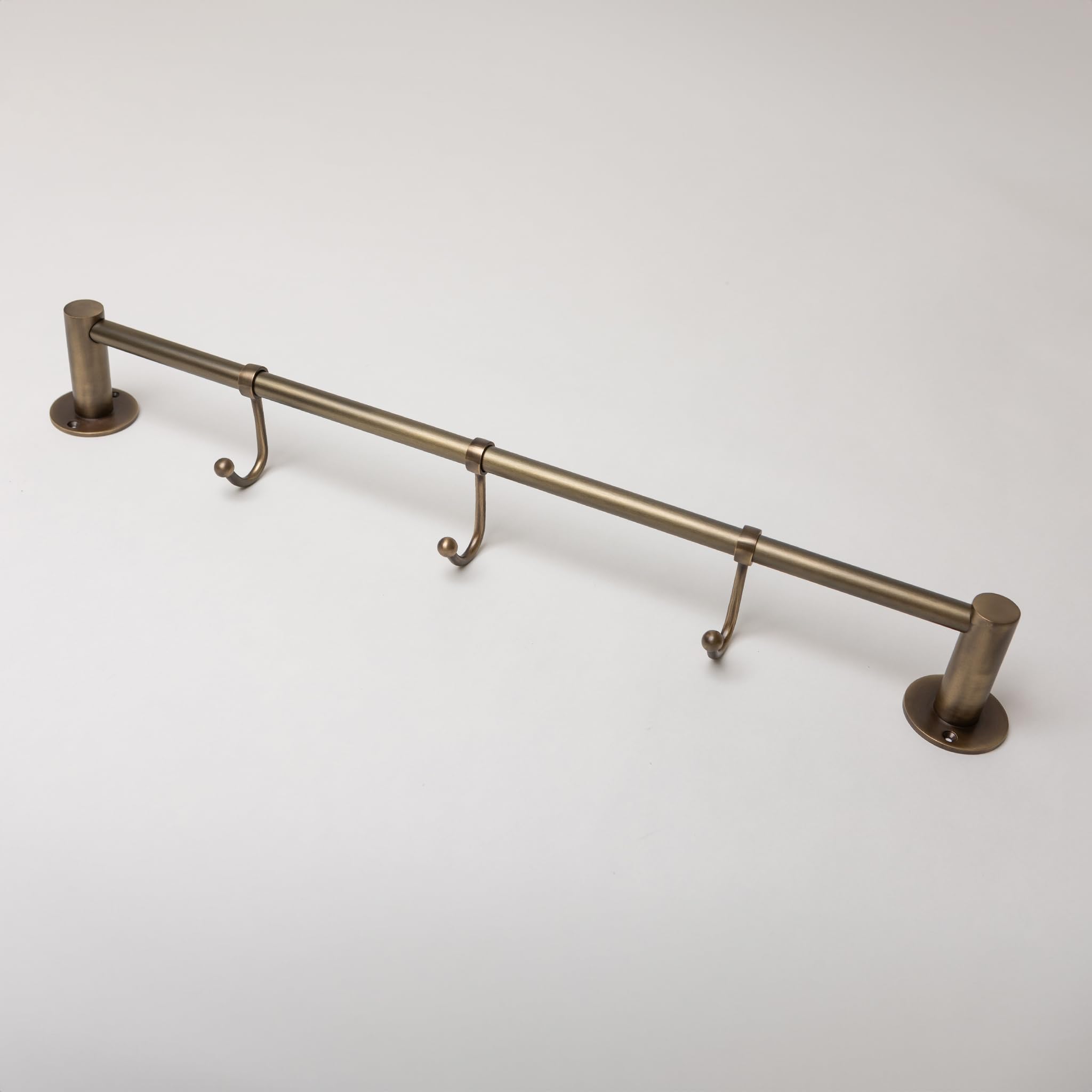Brass Bee Antique Brass Solid Brass Kitchen Hook Rail | Utensil Hanging Rail | Wardrobe Clothing Rail | Heavy Duty Rail With 3 Hooks | Bathroom Towel Rail (Antique Brass)
