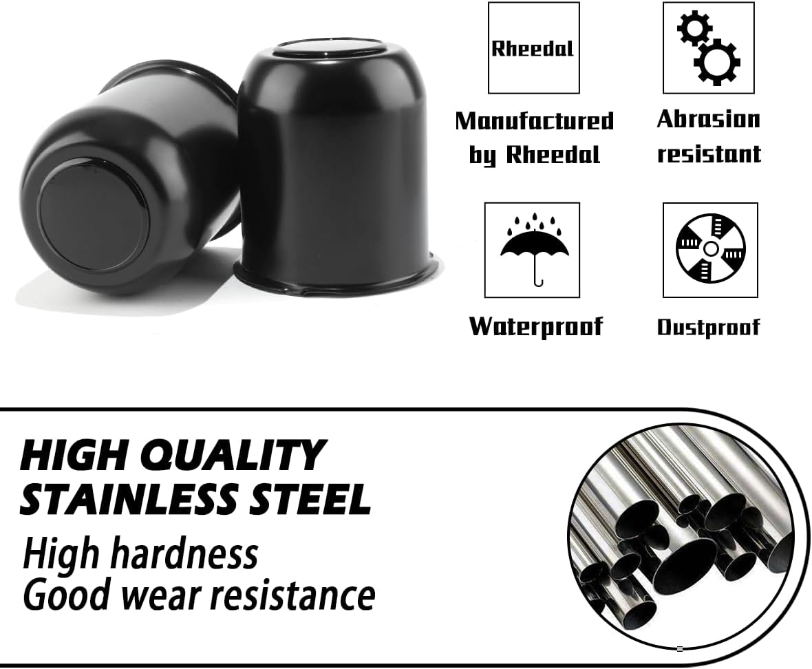 2Pcs 3.74inch Stainless Trailer Wheel Center Caps Push Through 3.74" Bore 4.33" Tall Top Removable Hub Cap for Truck SUV RV Wheel Rim, Matt Black Wheel Cover