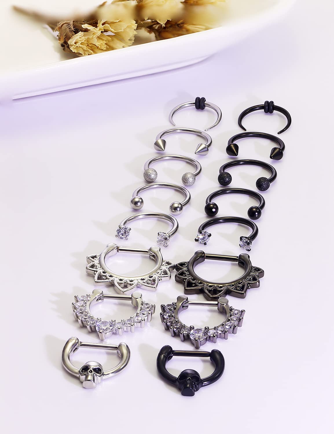 Hoeudjo Septum Rings Surgical Steel Septum Jewelry 16G Nose Hoop Rings Clicker Piercing Jewelry with Clear CZ Daith Helix Tragus Lip Cartilage Earrings for Women Men