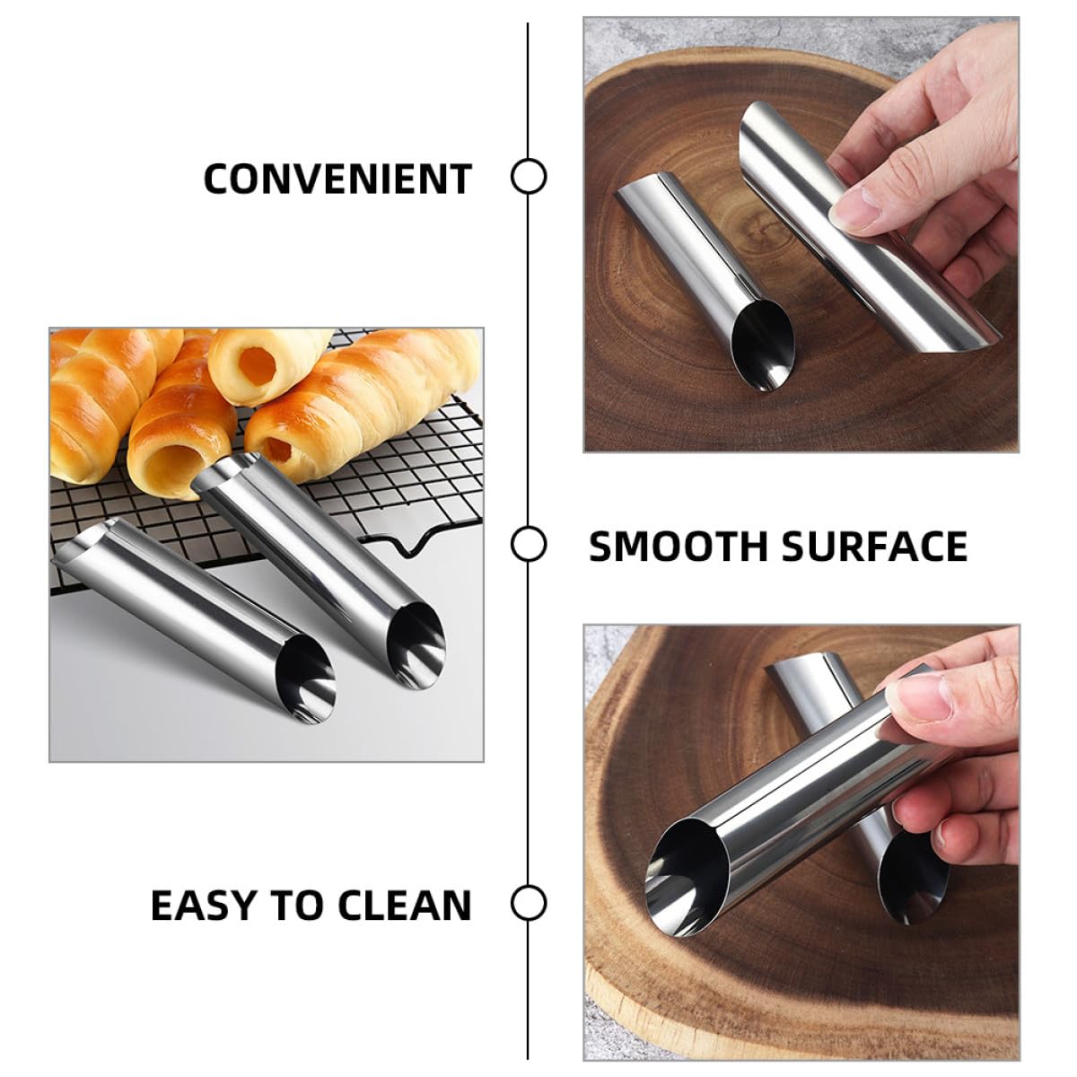 Moldes de Acero Inoxidable para Croissants Forma Tubular, 30 Piezas Compactas y Estables para Hornear Pan y Repostería en Horno