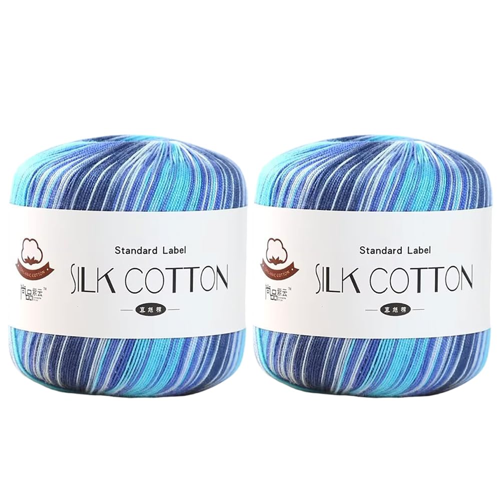 2 x 50g Silk Cotton Lace Thread for Knitting and Crochet - Multicolor Embroidery for Shawls, Tablecloths, and DIY Rag Dolls — image 1