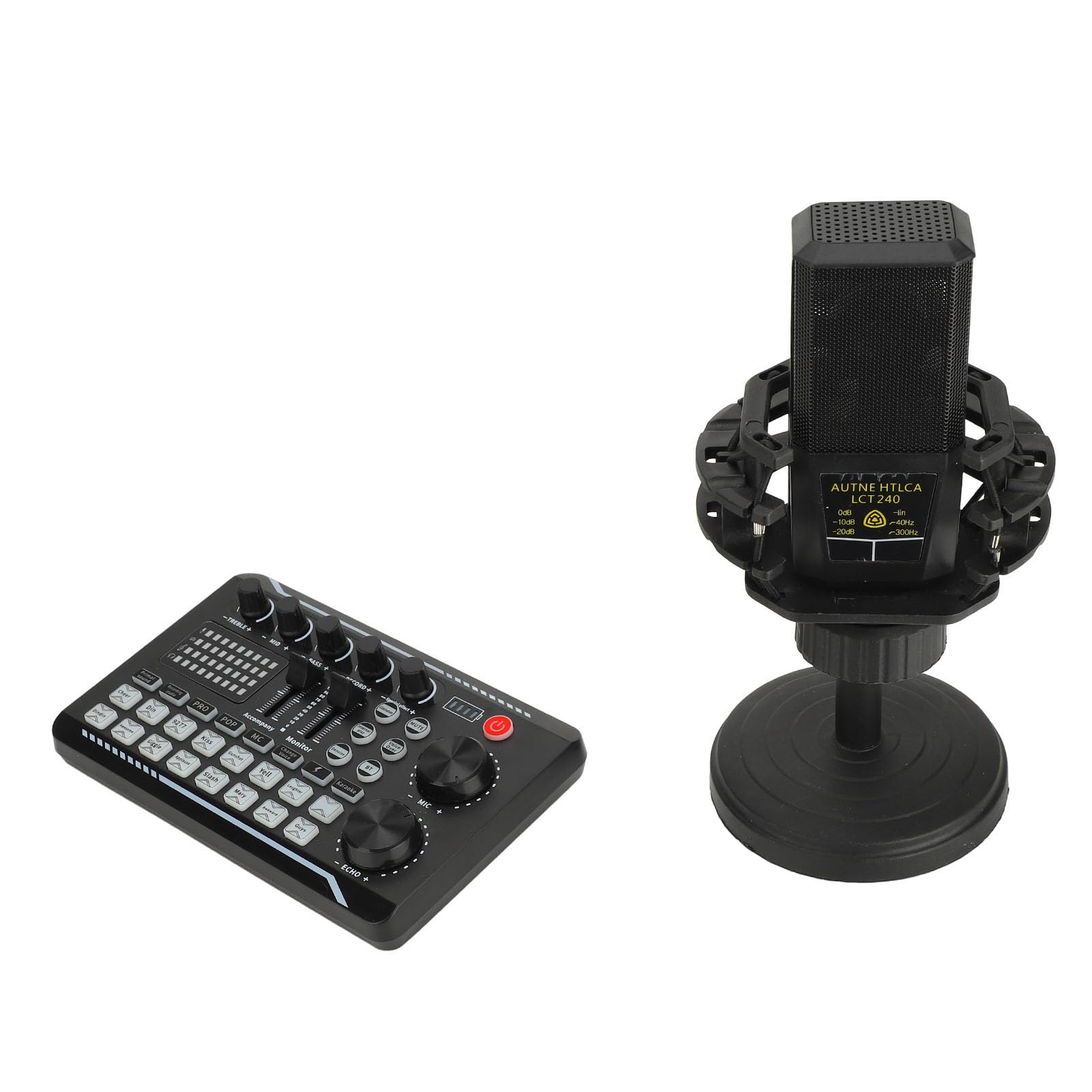 Dpofirs Paquete de Equipo de Podcast Mezclador de Sonido Transparente con Micrófono de Condensador Cardioide para Grabar Transmisión de Canto, Material Plástico Portátil