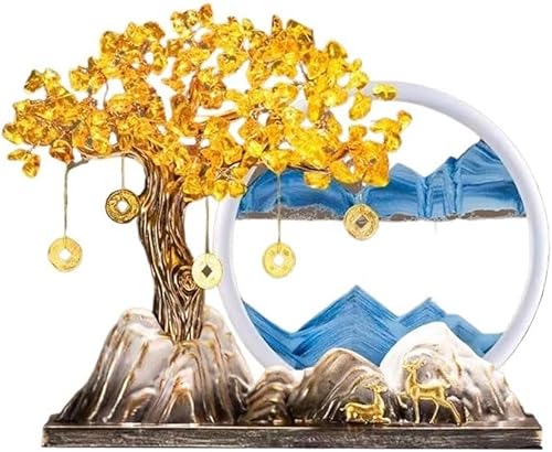 Crystal Tree Living Room Crystal Fortune Tree, Citrine Money Tree Quicksand Painting Ornament, Home Office Opening Decoration Money Tree Gem Blue
