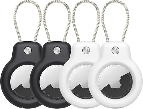 Compatible con Apple AirTag - Soporte seguro con cable de alambre, paquete de 4 fundas de bloqueo de AirTag, llavero, etiqueta de equipaje para