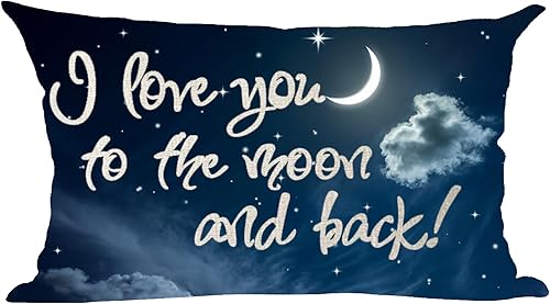 Ramirar Funda de almohada lumbar decorativa con texto en inglés "I Love You to The Moon and Back", funda de almohada lumbar decorativa para el