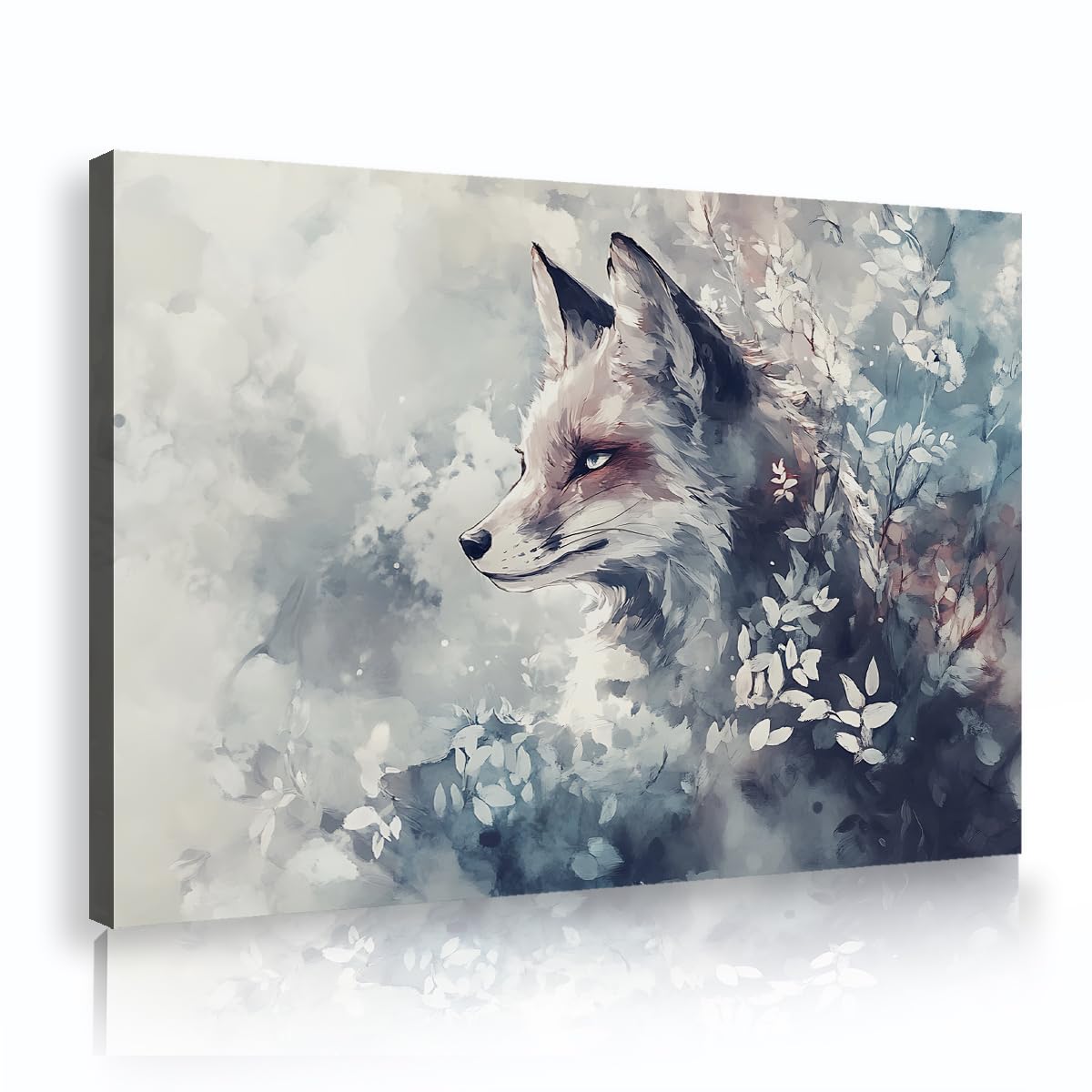 CHERHERART Watercolor Fox Portrait Wall Art Dreamy Poster Picture Mystical Forest Animal Canvas Prints for Bedroom Living Room Office Kitchen 80x130cm Innerframe