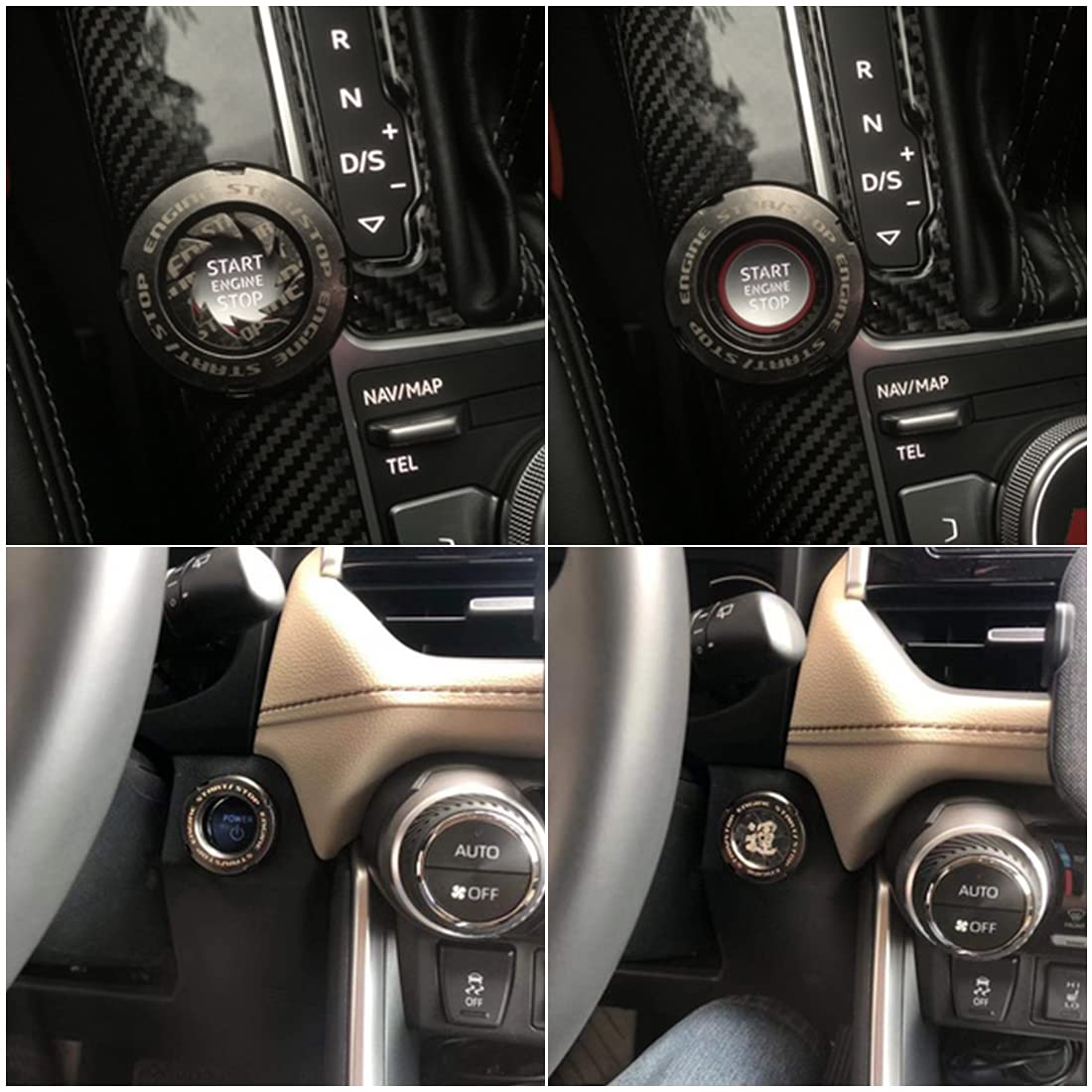 Couvercle du Bouton Poussoir de Voiture Garniture de Couvercle en Métal Bouton de Démarrage de Moteur/Arrêt du Moteur de Voiture Couvercle (B)