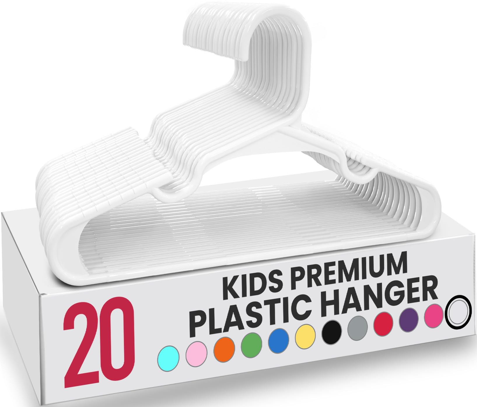 20 Pack Kids Hangers - 11.5 Inch Plastic Baby Hangers for Closet - Childrens Hanger for Clothes & Infant Hanger for Closet - for Everyday Standard Use (White)