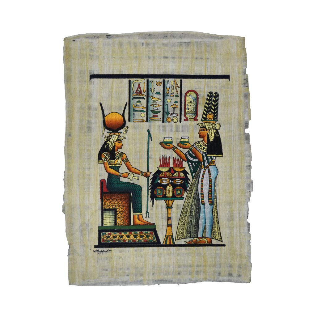 Papyrus ISIS et Nefertari peint à la main, art égyptien authentique 33x43cm