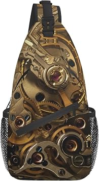 ASYG Steampunk Sling Bag Crossbody Chest Daypack Casual Backpack Vintage Clock Shoulder Bag For Travel Hiking