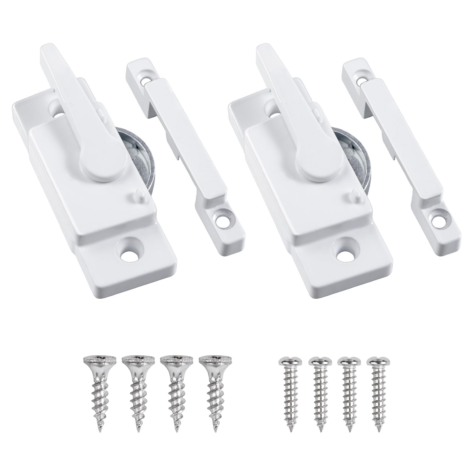 LEONTOOL 2 Pack Windows Sash Lock and Keeper Window Latches Replacement White Cam Sash Locks Sliding Window Parts for Vertical and Horizontal Sliding Windows with 8 Pcs Screws