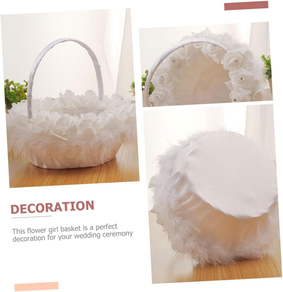Delicate Wedding Flower Basket White Handheld Flower Girl Basket for Wedding Ceremony Supplies