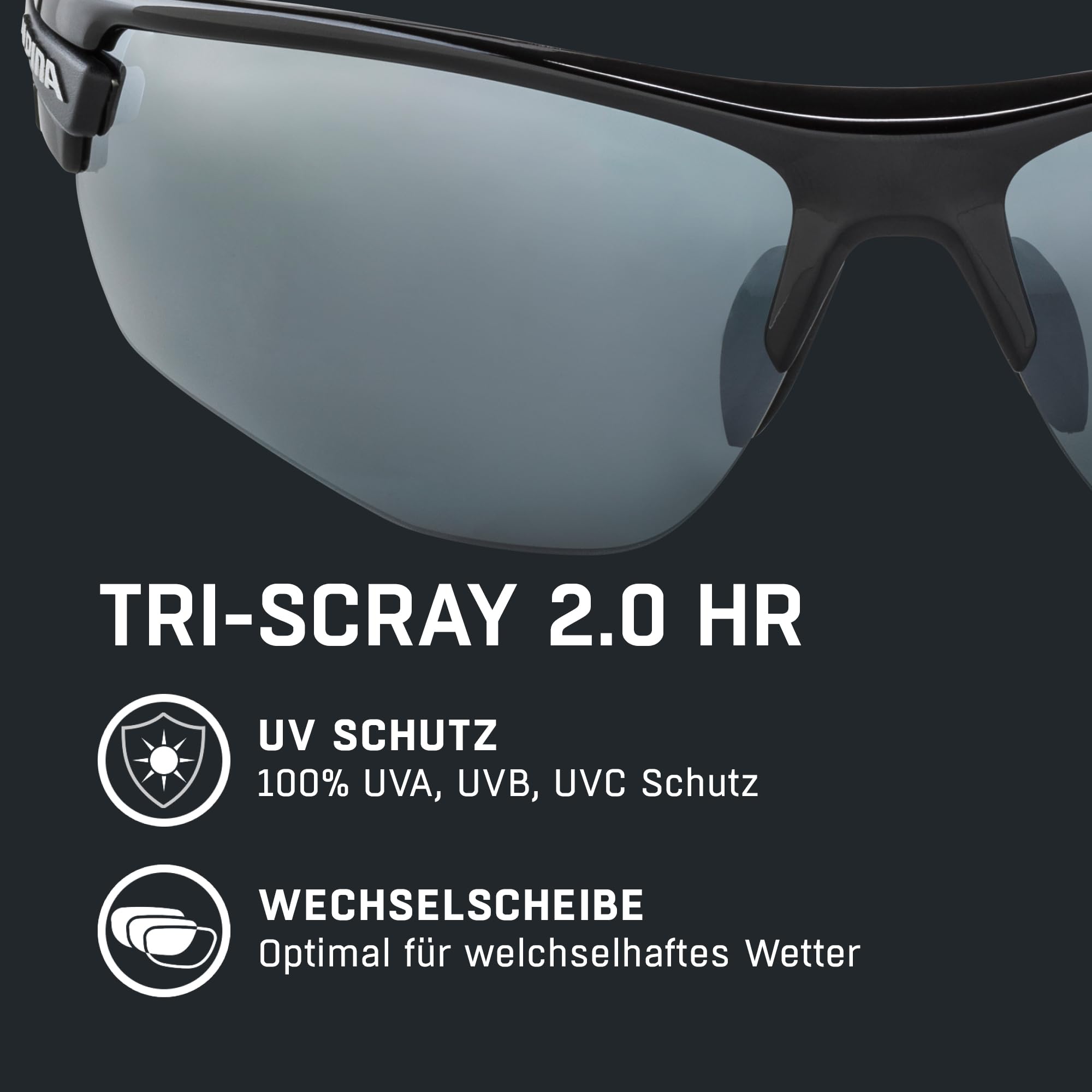 ALPINA TRI-SCRAY 2.0 HR - Indiv. Anpassbare, Bruchsichere Wechselscheiben Sport- & Fahrradbrille Mit 100% UV-Schutz Für Erwachsene
