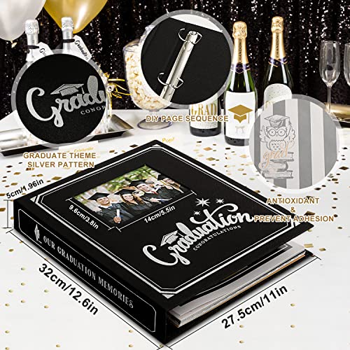Lanpn Graduation Scrapbook Kit Photo Album, Linen Diy Memory Scrap Book Grad Picture Album With Stickers Holds 4X6 5X7 8X10 Pictures (30 Sheets / 60 Pages, Black - Window) #TOP1