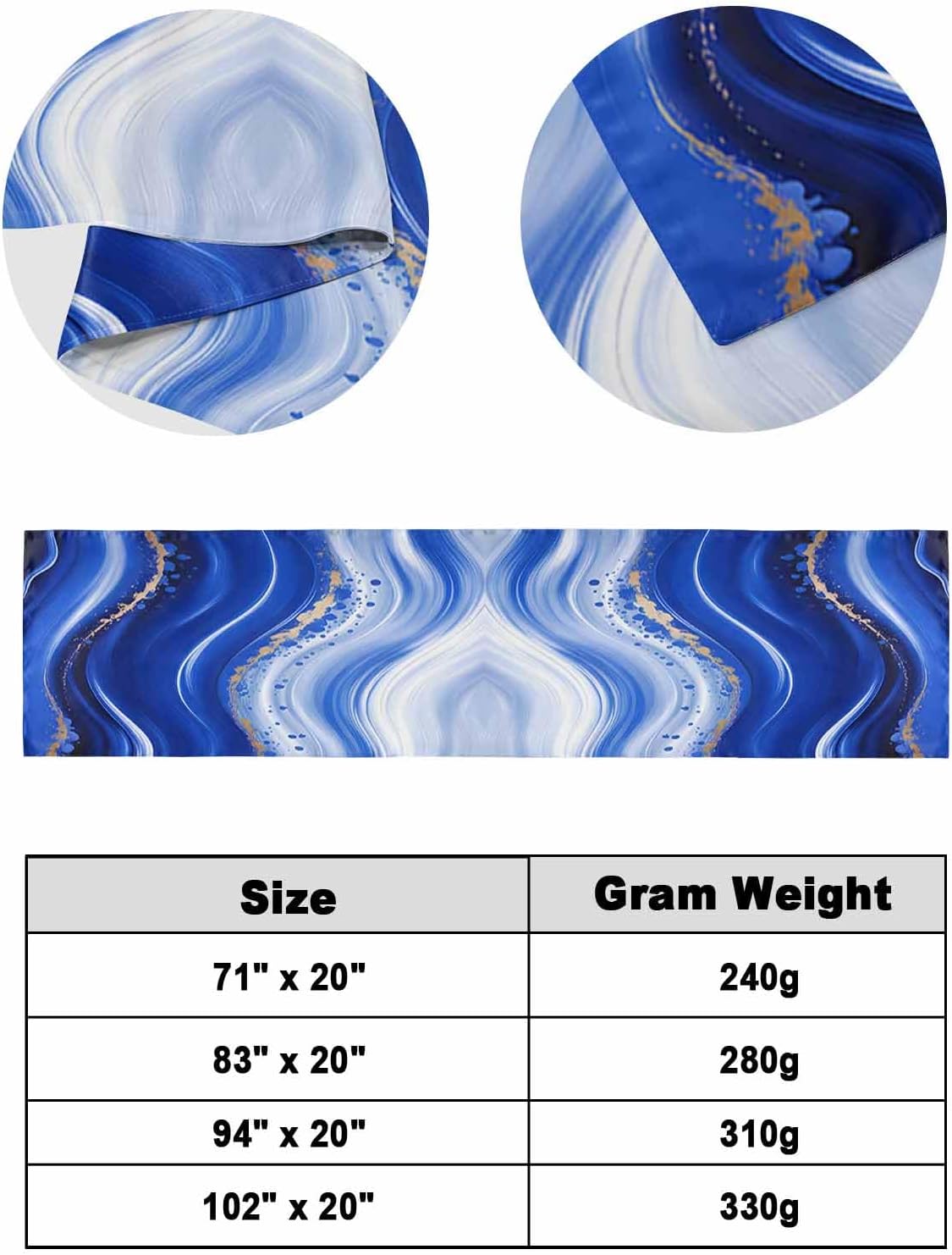 Blue Waves Abstract Bed Runner Scarf King Size, Ocean Fluid Gradient Luxury Luxury Bed Throw Runners & Scarves for Twin Full Queen King Foot of Bed, Bedroom Hotel Wedding Room Decoration, 94"x20"
