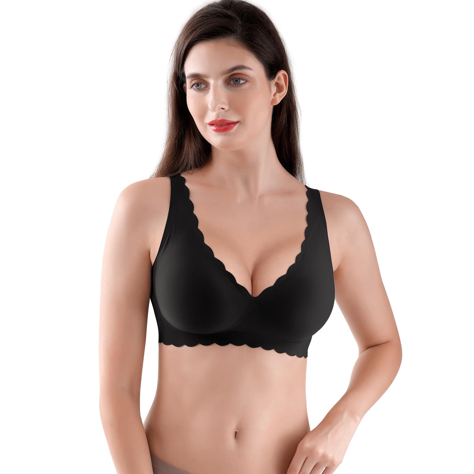 Reggiseni da donna senza cuciture senza ferretto morbidi reggiseni push up reggiseno imbottito senza fili maglietta bralette per dormire supporto confortevole copertura completa, Nero , L