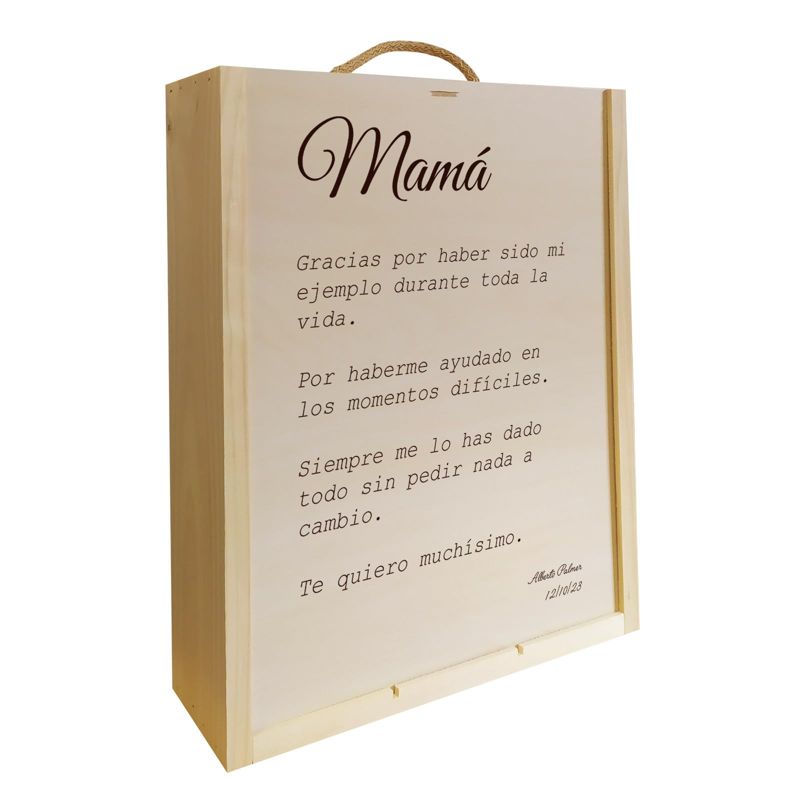 Adri - Caja de madera personalizada con botellas de vinos incluidas - Regalos personalizados originales para padres, madres, hermanos, abuelos (FRASE MAMA)