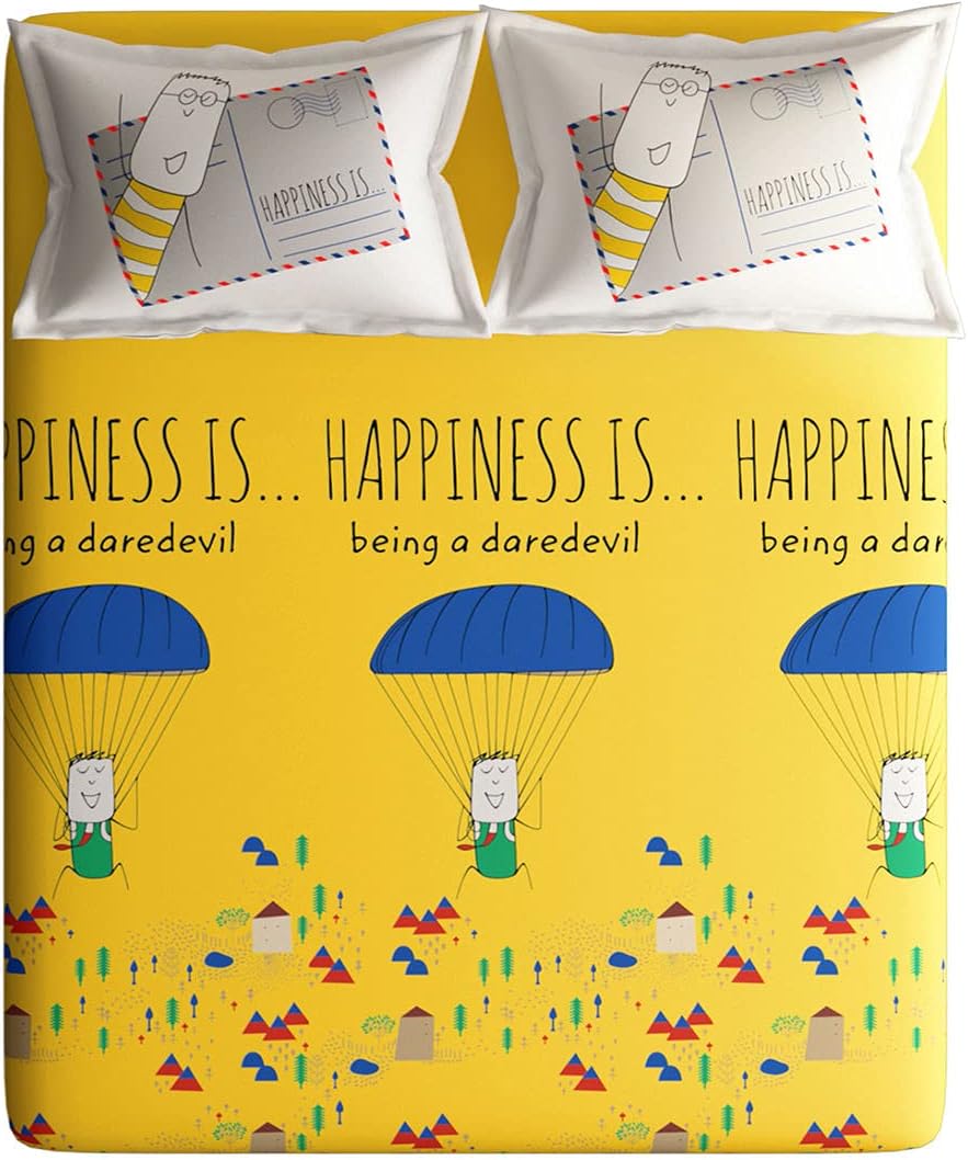 Portico New York New Happiness Collection Super King Size Bedsheet with 2 Pillow Covers - (100% Cotton, Vibrant Yellow)