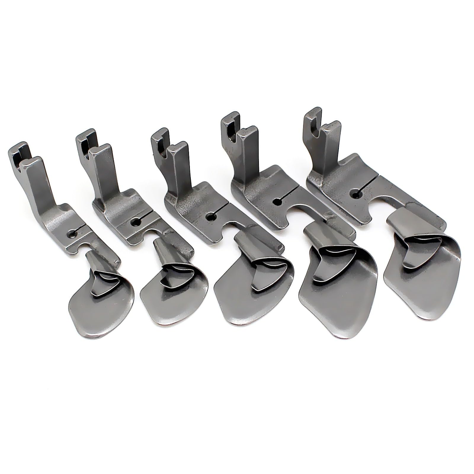 Fbshicung FB-252 5 Piece Industrial Curved Scroll Hemmer Foot (3.2mm/4.8mm/6.4mm/8mm/9.5mm) Alloy Steel Presser Foot for Singer, Brother, Juki & More