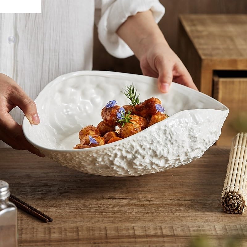 Czysty biały owalny talerz do zupy, minimalistyczny talerz do serwowania kuchennego, ceramiczny talerz do serwowania głównego, zastawa stołowa, 14 cali