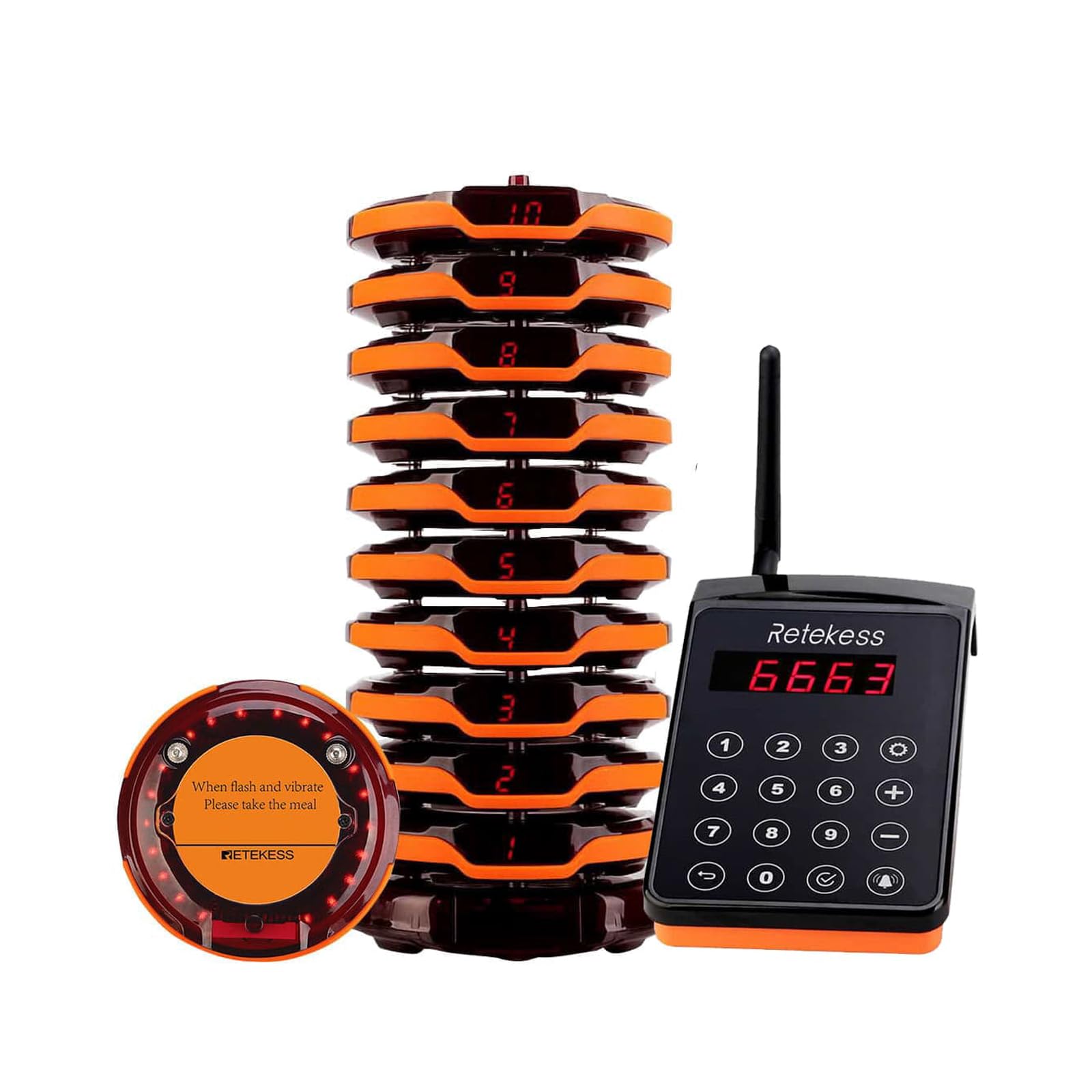 Retekess TD156 Cercapersone Ristorante, Pager Ristorante, FSK 800M, 500 mAh 48H, Impermeabile IP66, Gomma a Prova di Caduta, Cercapersone Wireless per Logistica, Hotel, Bar (10 Cercapersone)