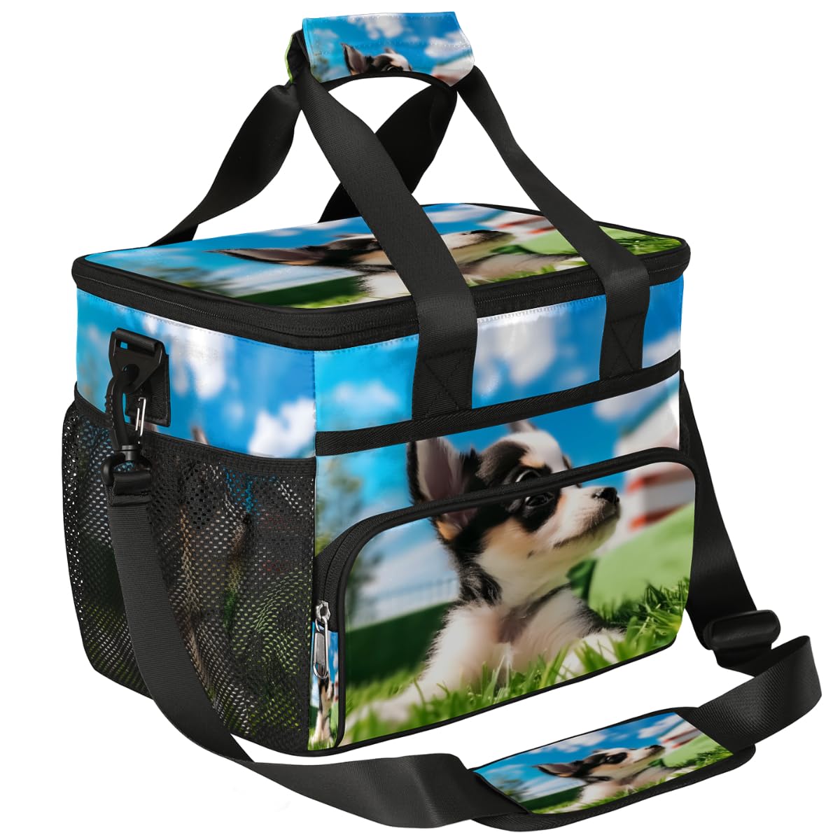Puppy Insulated Picnic Backpack Lunch Box for Women Men Picnic Basket Tote Lunch Bag Picnic Bag Portable Lunch Bags for Picnic, Beach, Work, Trip,Office, Camp Grassland Dog