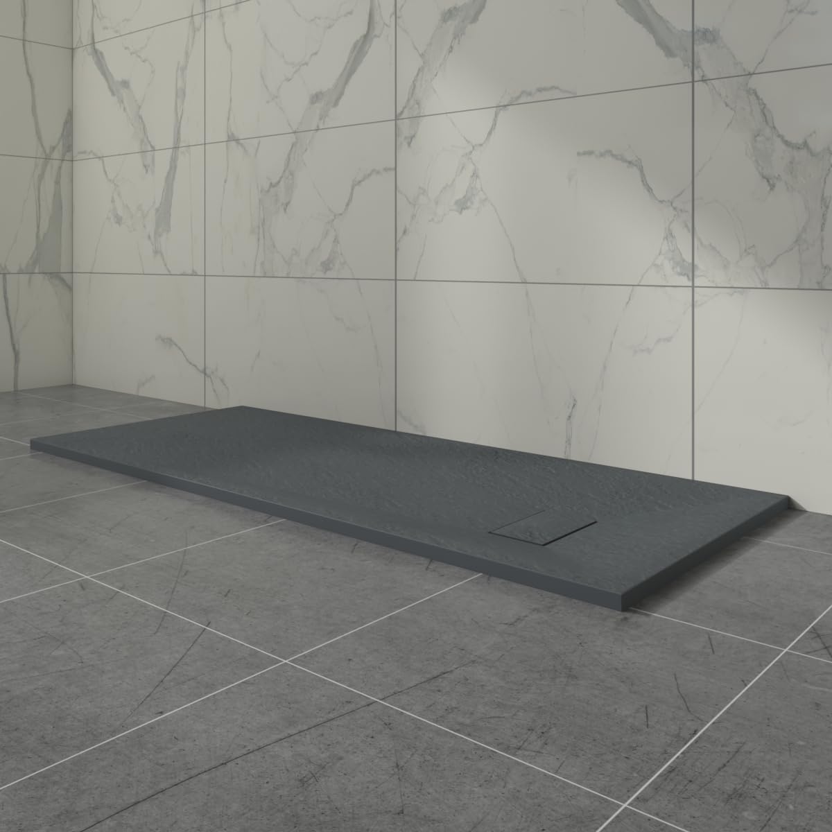 Aquariss Anthracite Smc Slate Effect Shower Enclosure Tray 1600X700mm Rectangular Wetroom Shower Base