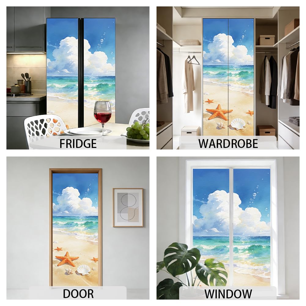 Strand Tür Aufkleber Muscheln Vinyl Dekor Tür Wand Sticker 2 Stück Niedlich Wasserdicht Selbstklebend Wand Abdeckung Poster Für Schlafzimmer Wohnzimmer Schrank Dekoration 200x40cm