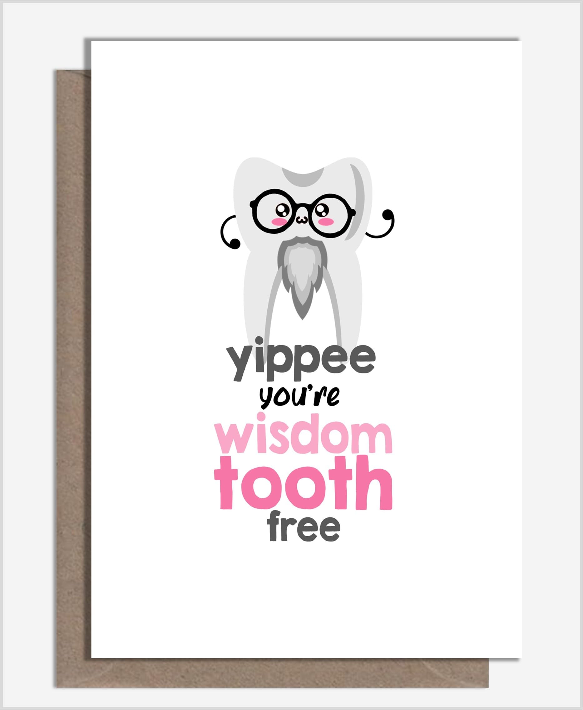 Funny & Rude Handmade Get Well Soon Greetings Card For Wisdom Tooth Extraction, Take Out and Surgery By What the Duck Cards - WISDOM (Card & Rainbow Confetti)
