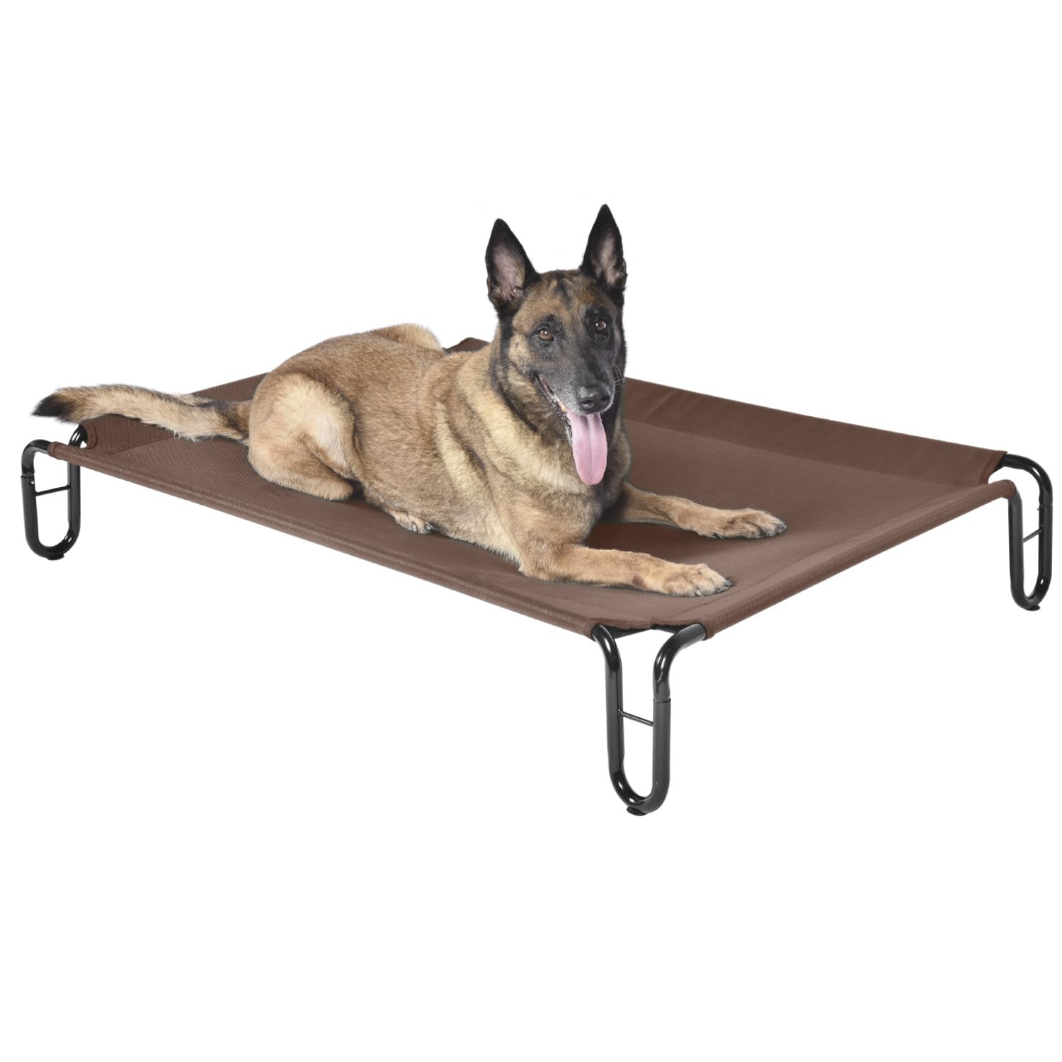 pettycare Elevated Outdoor Dog Bed - Raised Cots for Large Dogs, Waterproof Pet Bed Easy to Assemble, Cooling with Breathable Teslin Mesh, Durable, Non Slip, Up to 65 lbs, Brown