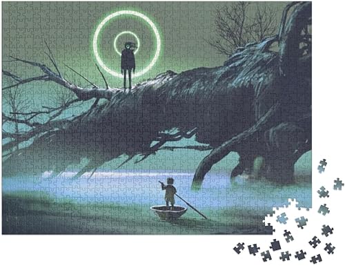 Miniatura 2 de Dark-Fantasy Scene of The Boy on a Boat Looking at The My... Rompecabezas con 1000 piezas