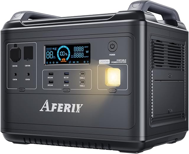 AFERIY Portable Power Station 2000W(Peak 4000W), 1997WH/624000mAh LiFePO4, Solar Generator Has UPS, 4 Charging Ways, Charge Times 3500+, Electric Generator for Camping/Home/Emergency, 5-Year Warranty